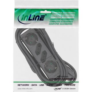 InLine® Steckdosenleiste, 4-fach, 2x Schutzkontakt + 2x Euro, 1,5m, schwarz