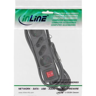InLine® Steckdosenleiste, 4-fach, 2x Schutzkontakt + 2x Euro, mit Schalter, 3m, schwarz