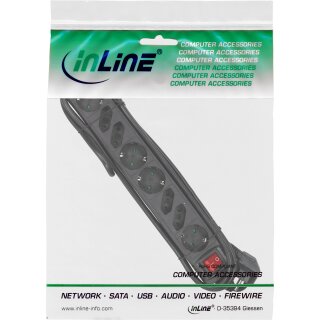 InLine® Steckdosenleiste, 8-fach, 4x Schutzkontakt + 4x Euro, mit Schalter, 1,5m, schwarz
