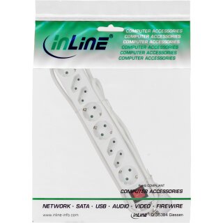 InLine® Steckdosenleiste, 8-fach, 4x Schutzkontakt + 4x Euro, mit Schalter, 3m, weiß