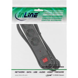 InLine® Steckdosenleiste, 3-fach Schutzkontakt, mit Überspannungsschutz, Schalter, 1,5m, schwarz