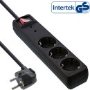 InLine® Power Strip 3 Port with protection 3x Type F German with switch black 1.5m