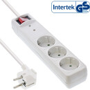 InLine® Power Strip 3 Port 3x Type F German with OC protection and switch white 1.5m