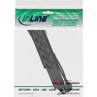 InLine® Steckdosenleiste, 6-fach Schutzkontakt, mit Überspannungsschutz, mit Schalter, 1,5m, schwarz