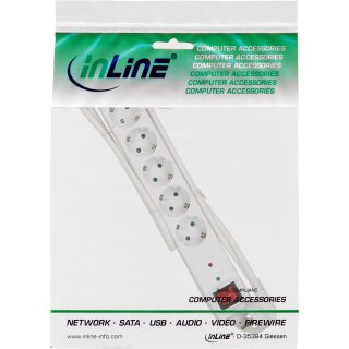 InLine® Steckdosenleiste, 6-fach Schutzkontakt, mit Überspannungsschutz, mit Schalter, 1,5m, weiß