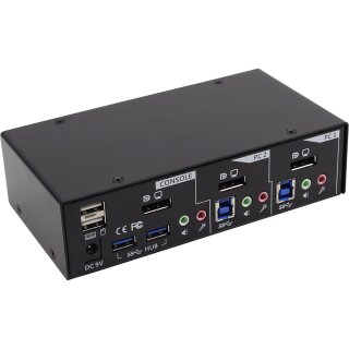 InLine® KVM Desktop Switch, 2-fach, DisplayPort, USB 3.0 Hub, mit Audio