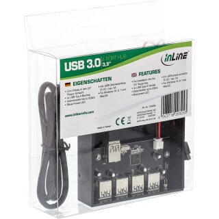 InLine 4 Port USB 3.0 Front Panel Hub for 3.5 Floppy Slot black