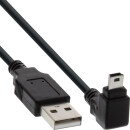 InLine® USB 2.0 Mini-Kabel, Stecker A an Mini-B Stecker (5pol.) unten abgewinkelt 90°, schwarz, 2m