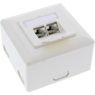 InLine Wall Outlet Box Cat.6A surface or flush mount 2x RJ45 female RAL9010 white vertical
