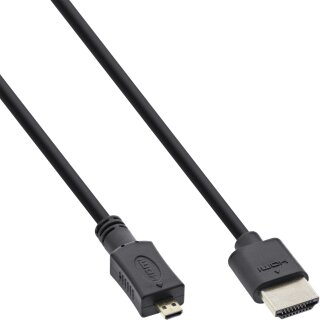 InLine® High Speed HDMI Cable with Ethernet Type A to D male super slim black / gold 0.5m