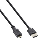 InLine® High Speed HDMI Cable with Ethernet Type A to D male super slim black / gold 1.8m