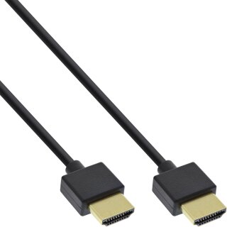 InLine HDMI Superslim Kabel A an A, HDMI-High Speed mit Ethernet, Premium, schwarz / gold, 1,8m