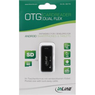 InLine® OTG Card Reader Dual Flex, für SD und microSD, mit USB Buchse und 2 Kartenslots