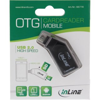 InLine® OTG Mobile Card Reader, USB 2.0, für SD und microSD, für Android Smartphone und Tablet