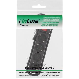 InLine® Steckdosenleiste, 4-fach Schutzkontakt, mit Schalter, 1,5m, schwarz