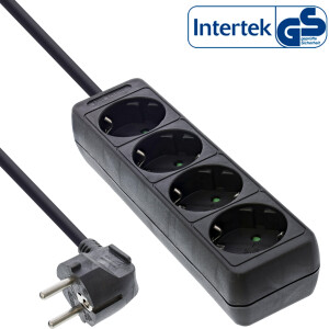 InLine® Power Strip Type F German 4 Port + Child Safety Lock black 1.5m