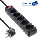 InLine® Power Strip Type F German 5 Port with Switch + Child Safety Lock black 1.5m
