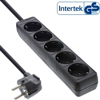 InLine® Power Strip Type F German 5 Port + Child Safety Lock black 1.5m