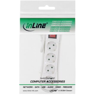 InLine® Steckdosenleiste, 4-fach Schutzkontakt, mit Schalter, 1,5m, weiß