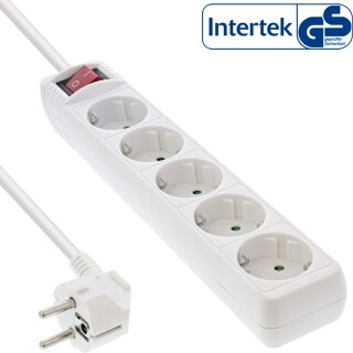 InLine® Steckdosenleiste, 5-fach Schutzkontakt, mit Schalter, 1,5m, weiß
