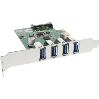InLine® Schnittstellenkarte, 4x USB 3.0, PCIe, inkl. Low-Profile Slotblech, mit SATA Stromanschluss