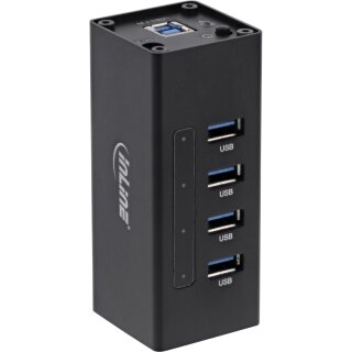 InLine® USB 3.0 Aluminium Hub, 4 Port, schwarz, mit 2,5A Netzteil