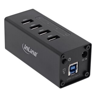 InLine® USB 3.2 Gen.1 Hub Aluminium Hub, 4 Port, schwarz, mit 2,5A Netzteil
