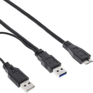 InLine® USB 3.0 Y-Kabel, 2x A an Micro B, schwarz, 1,5m