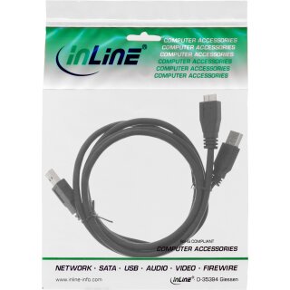 InLine® USB 3.0 Y-Kabel, 2x A an Micro B, schwarz, 1,5m