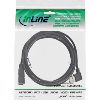 InLine® Smart USB 2.0 Verlängerung gewinkelt, Stecker / Buchse, Typ A, schwarz, 1m