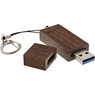 InLine® USB 3.0 Flash drive 64GB, woodline walnut, with Keychain