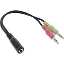 InLine® Audio Headset adpter cable, 2x 3.5mm M to 3.5mm F 4pin, CTIA, 0.15m