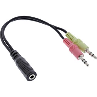 InLine® Audio Headset adpter cable, 2x 3.5mm M to 3.5mm F 4pin, OMTP, 0.15m