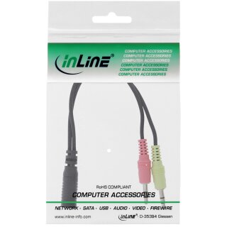 InLine® Audio Headset adpter cable, 2x 3.5mm M to 3.5mm F 4pin, OMTP, 0.15m