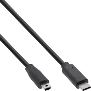 InLine® USB 2.0 Kabel, Typ C Stecker an Mini-B Stecker (5pol.), schwarz, 1,5m
