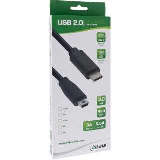 InLine® USB 2.0 Kabel, USB-C Stecker an Mini-B Stecker (5pol.), schwarz, 1,5m
