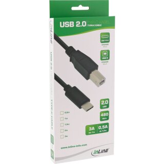 InLine USB 2.0 Cable, Type C male to B male, black, 5m