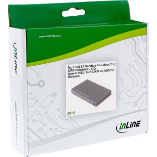 InLine® USB 3.1 Gehäuse für 6,35cm (2,5) 6G SATA-Festplatte / SSD, USB Typ C Buchse