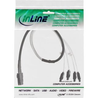 InLine® SAS Anschlusskabel, Mini SAS SFF8087 an 4x SATA, Crossover, OCF, 0,5m