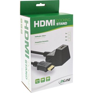 InLine HDMI Verlngerung mit Standfu, HDMI-High Speed mit Ethernet, 4K2K, Stecker / Buchse, schwarz / gold, 1m