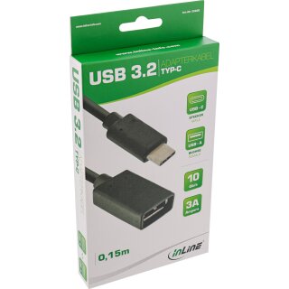 InLine® USB 3.1 OTG Adapterkabel, Typ C Stecker an A Buchse, 0,15m