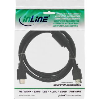 InLine® HDMI Kabel, HDMI-High Speed, Stecker / Stecker, schwarz, mit Ferrit, 1,5m