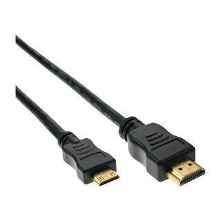 InLine® HDMI Mini Kabel, High Speed HDMI Cable, Stecker A auf C, verg. Kontakte, schwarz, 0,5m