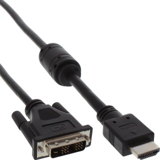 InLine® HDMI-DVI Adapterkabel, 19pol Stecker auf 18+1 Stecker, mit Ferrit, 0,5m