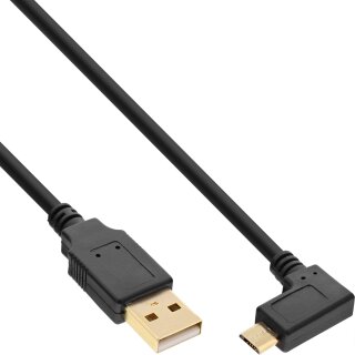 InLine® Micro-USB 2.0 Kabel, USB-A Stecker an Micro-B Stecker gewinkelt, vergoldete Kontakte, 0,5m
