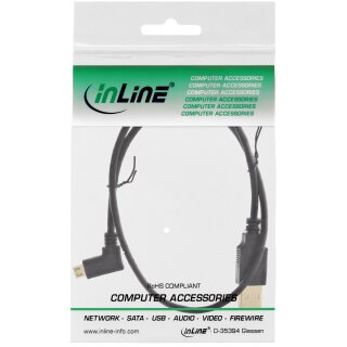 InLine® Micro-USB 2.0 Kabel, USB-A Stecker an Micro-B Stecker gewinkelt, vergoldete Kontakte, 0,5m