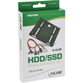 InLine® HDD/SSD Einbaurahmen SET, 2,5 auf 3,5 Rahmen, SATA Kabel, Stromkabel, Einbauschrauben