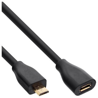 InLine® Micro-USB Verlängerung, USB 2.0 Micro-B Stecker auf Buchse, schwarz, vergoldete Kontakte, 2m
