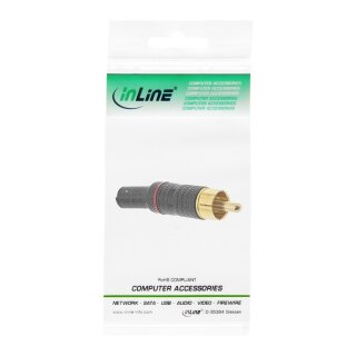 InLine® Cinchstecker Lötversion, Metall schwarz, Ring rot, für 6mm Kabel
