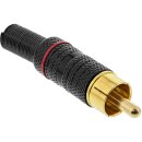 InLine® RCA metal male plug for soldering, black, red ring, for 6mm cable